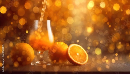 Poured Orange Cocktail with Fresh Citrus and Bokeh Background © VGV