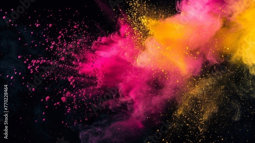 A burst of neon yellow and pink creates a bright and bold contrast against a deep black background. © Justlight