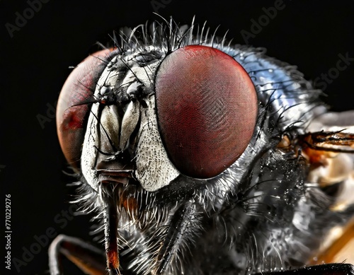 Close-up of a common housefly isolated against a plain background © Rex Wholster