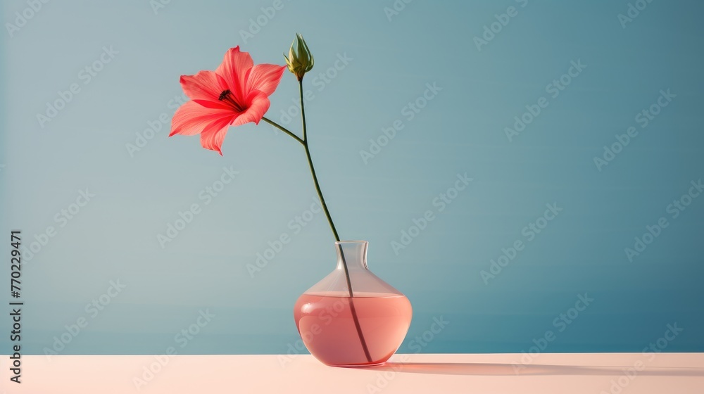Red flower in vase, A single vibrant flower in a thin vase Red flower in vase, A single vibrant flower in a thin vase