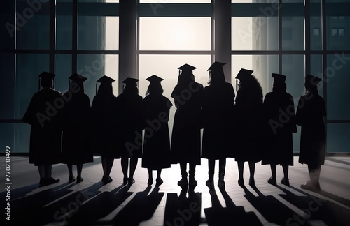 Silhouettes of group of graduates standing in a line. © Алина Бузунова