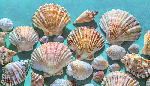 sea shells on blue background