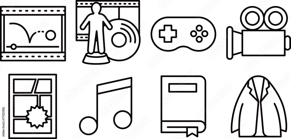 Fototapeta premium A set of 8 entertainment contents icons.