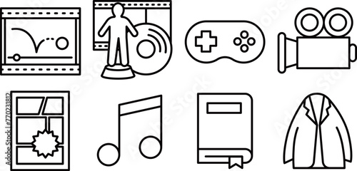 A set of 8 entertainment contents icons.