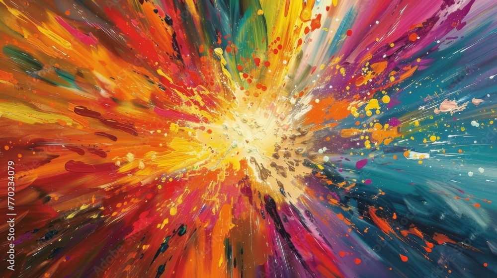 Abstract explosions of color evoke a sense of wonder and intrigue in this piece