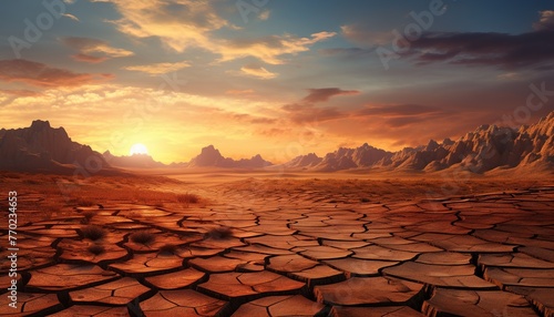 Dry cracks in the soil with a tree-cracked, earth with a desolate landscape