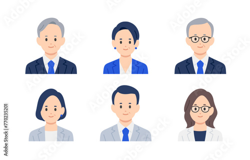 経営者･管理職の男女上半身セット【人物ベクターイラスト素材】