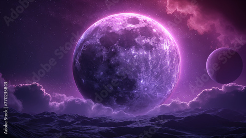 The moon was orbiting the sun and a purple light was shining out.