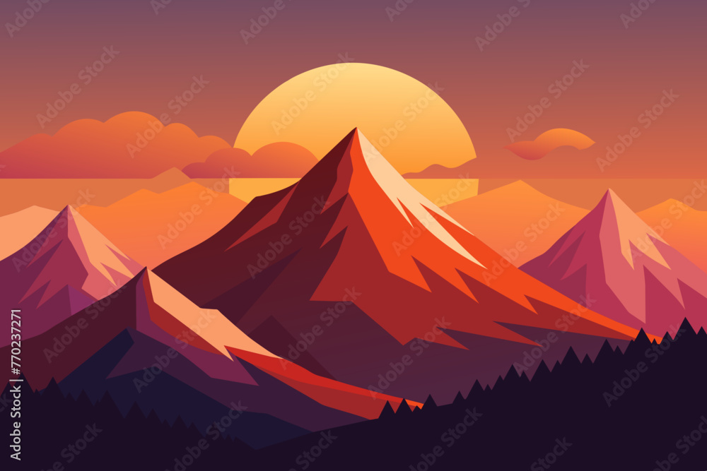 illustration of sunset with snowy