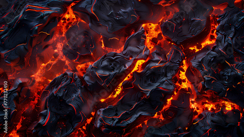 A close-up of a lava rock with a red glow