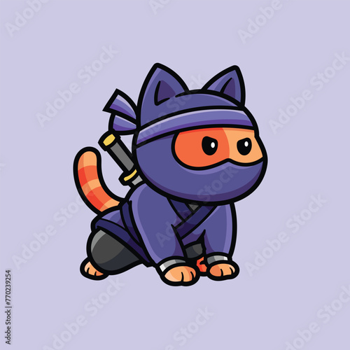 vector illustration of a cute cartoon ninja cat
