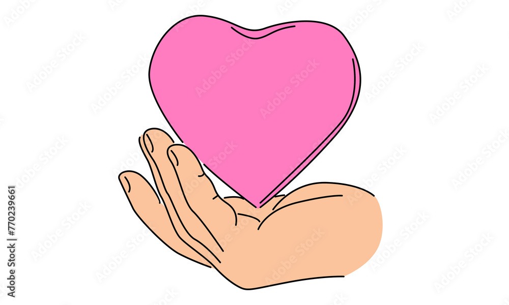 line art color of hand holding a piece of heart line art color of hand holding a piece of heart