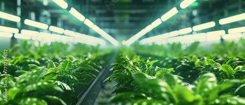 Inside a hydroponic plant factory, where leafy vegetables are cultivated in a controlled, artificial climate for optimal growth , 3D illustration