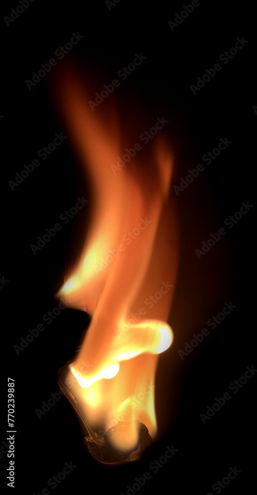 Realistic Fire Flame Overlay with black background, blaze fire flame texture.