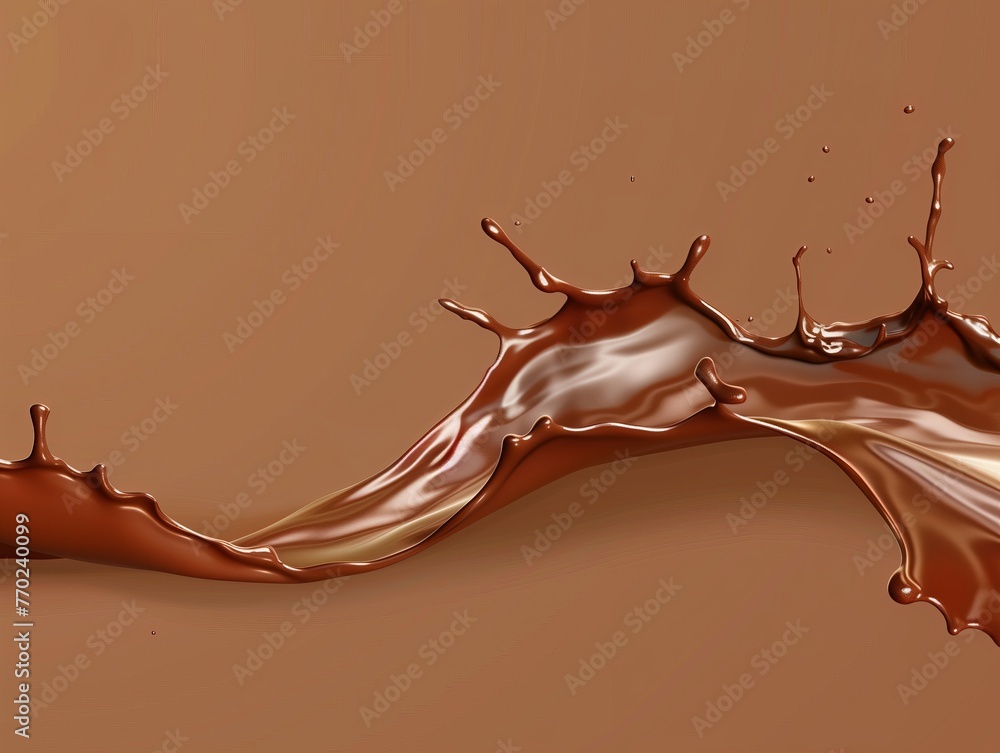 A chocolate splash is splashing on a brown background A chocolate splash is splashing on a brown background