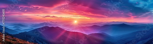 Photorealistic sunset view over a mountain range, vibrant colors, close nature shot ,digital photography,Prime Lenses