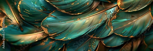 green and gold feathers background as beautiful abstract wallpaper header photo