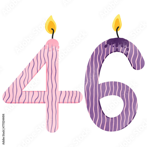 46th Birthday candles number for decoration, age, anniversary, celebration, burning candles 