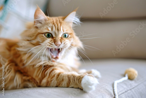 A hilarious close-up of a playful cat with a mischievous grin, ready to cause some trouble
