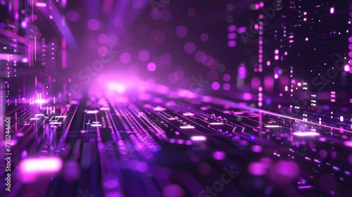 Purple Light Futuristic Circuit Digital Technology Background,Background of an electrical circuit in the far future, in a two-dimensional picture,CPU With Fast Speed Glowing Circuit Network. photo