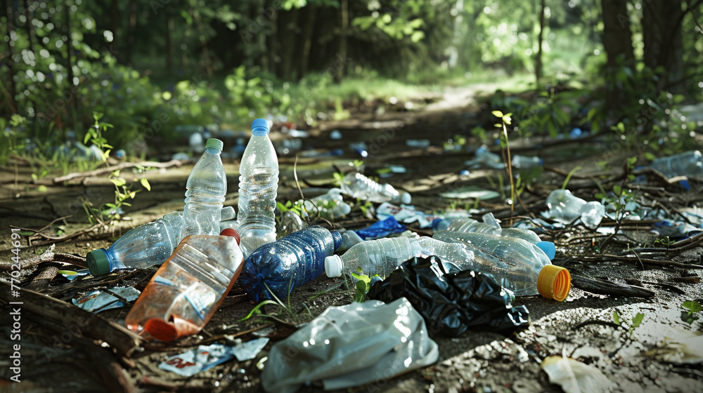 Fototapeta premium Plastic Waste Pollution in Unnatural Environments