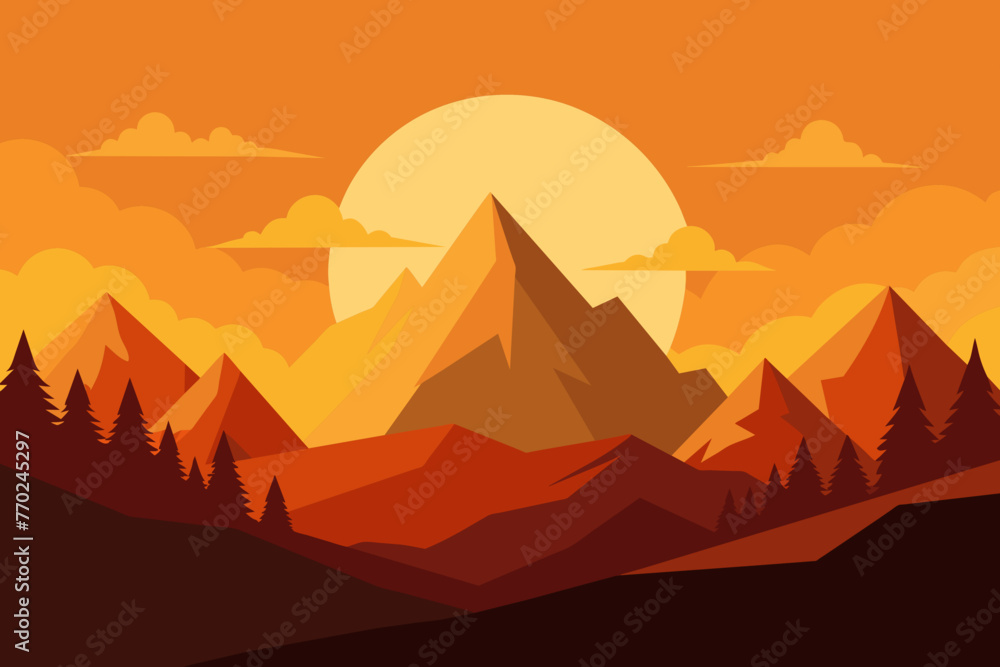 golden hour in a mountainous landscape vector illustration