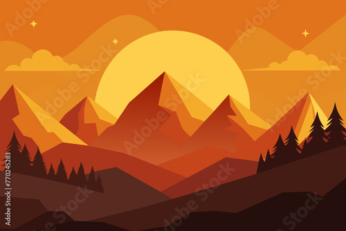 golden hour in a mountainous landscape vector illustration