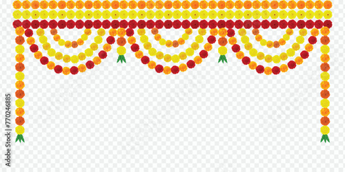 Toran marigold, Traditional indian, marigold, durga puja, Vector marigold, decoration, flower, ganapati. diwali. karwa choth. dasara onam indian festivals on. transparent, background PNG, 
