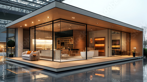 Modern interior design Advertising exhibition stand mockup composition, decoration luxury interior design with light photo