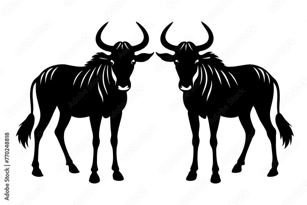 Fototapeta premium wildebeest cow silhouette vector illustration