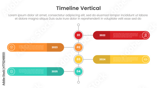 vertical timeline milestone infographic template banner with round rectangle and circle line connection with 4 point list information for slide presentation
