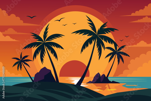 island sunset vector illustration © CreativeDesigns