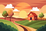 serene countryside with the sun vector illustration