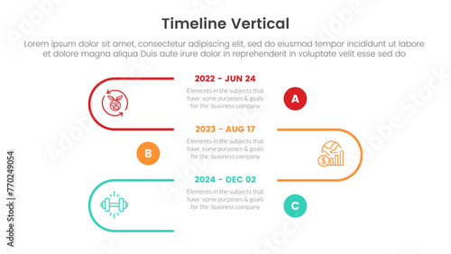 vertical timeline milestone infographic template banner with outline creative half slice with 3 point list information for slide presentation