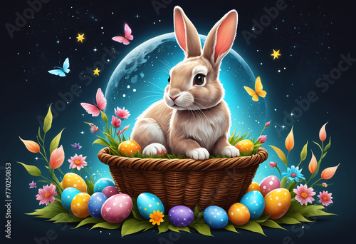 Colorful Easter eggs and bu...