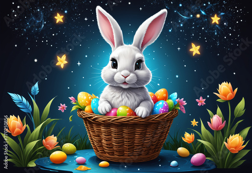Colorful Easter eggs and bu...
