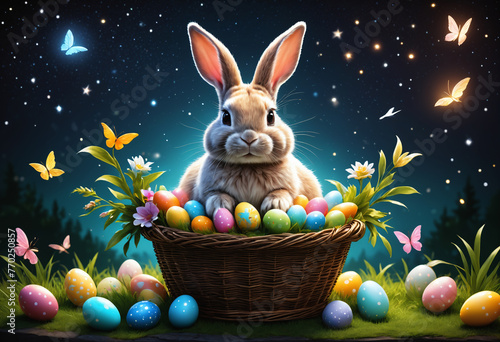 Colorful Easter eggs and bu...