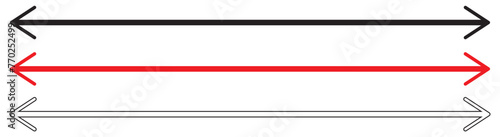 Horizontal dual sided long straight arrow signs. Black, red, stock pointer, direction, position symbol and double arrow icon isolated on white background. Vector graphic illustration. In eps 10.