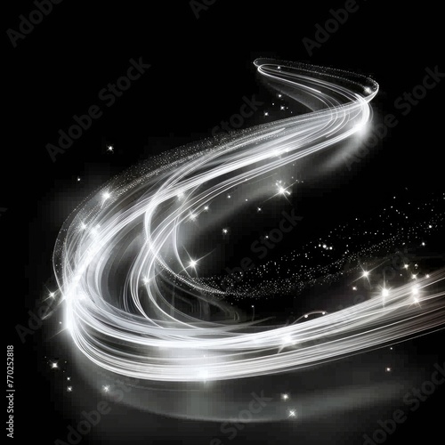 Luminous white lines of speed. Light glowing effect. Abstract motion lines. Light trail wave, fire path trace line, car lights, optic fiber and incandescence curve twirl 