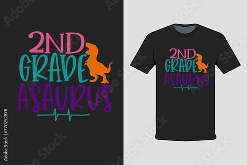 2nd grade asaurus modern black t-shirt design photo