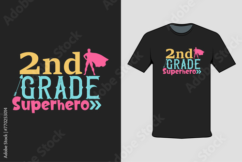 2nd grade superhero modern black t-shirt design photo