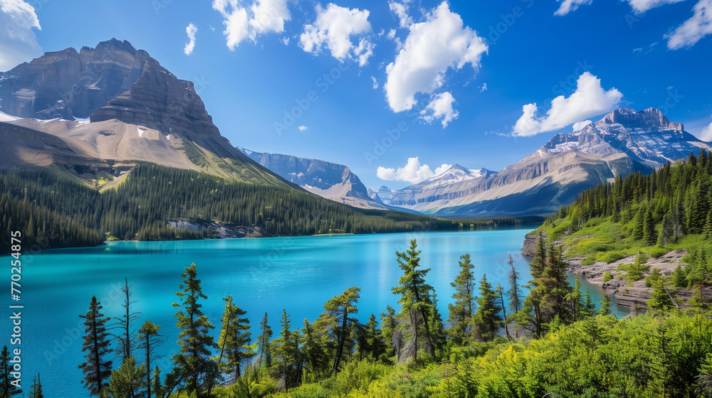 beautiful blue lake in mountains relaxing landscape wallpaper 