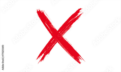 Abstract red cross painted by wide brush on white background, . . Red X , lines, 