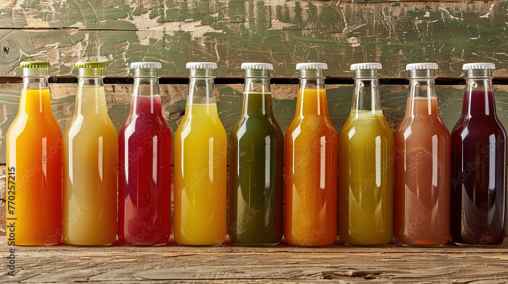 Row of Freshly Pressed Juice Bottles Row of Freshly Pressed Juice Bottles