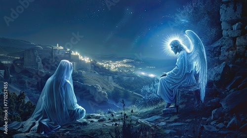 Moments of The Annunciation between the Blessed Virgin Mary and the Archangel Angel Gabriel