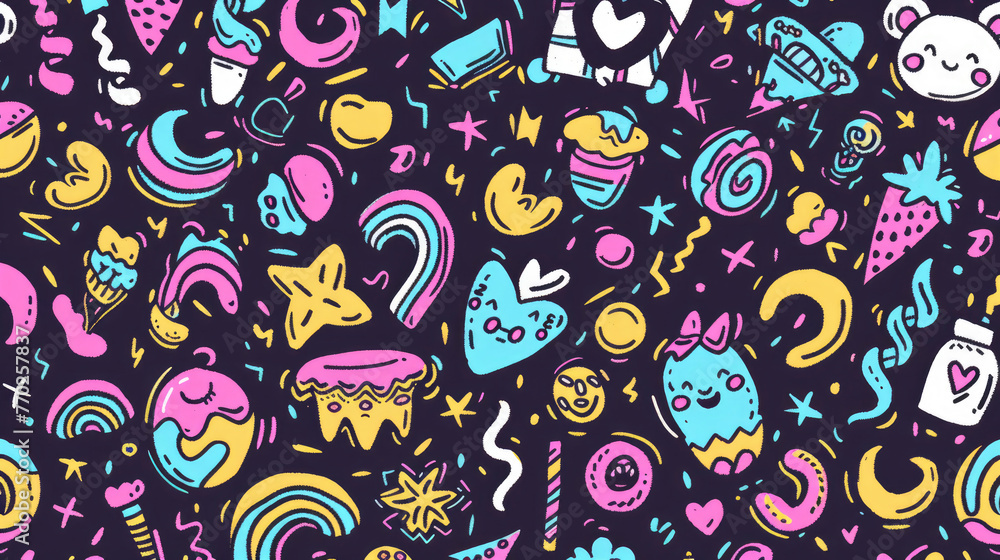 Fototapeta premium Adorable Cartoon Characters Illustration Texture Pattern