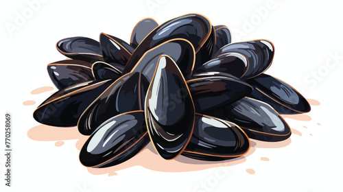 Mussels in black shell. Seafood concept. Fresh and