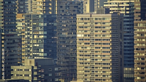 Rows of solar panels lining the rooftops of highrise buildings soaking up the suns rays and converting them into clean renewable energy. . .