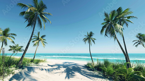 Serene Tropical Paradise with Palm Trees and Crystal Clear Turquoise Waters © Nijam