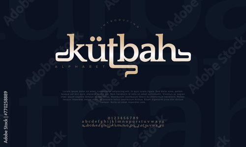 Kutbah premium luxury arabic alphabet letters and numbers. Elegant islamic  typography ramadan wedding serif font decorative vintage. Creative vector illustration